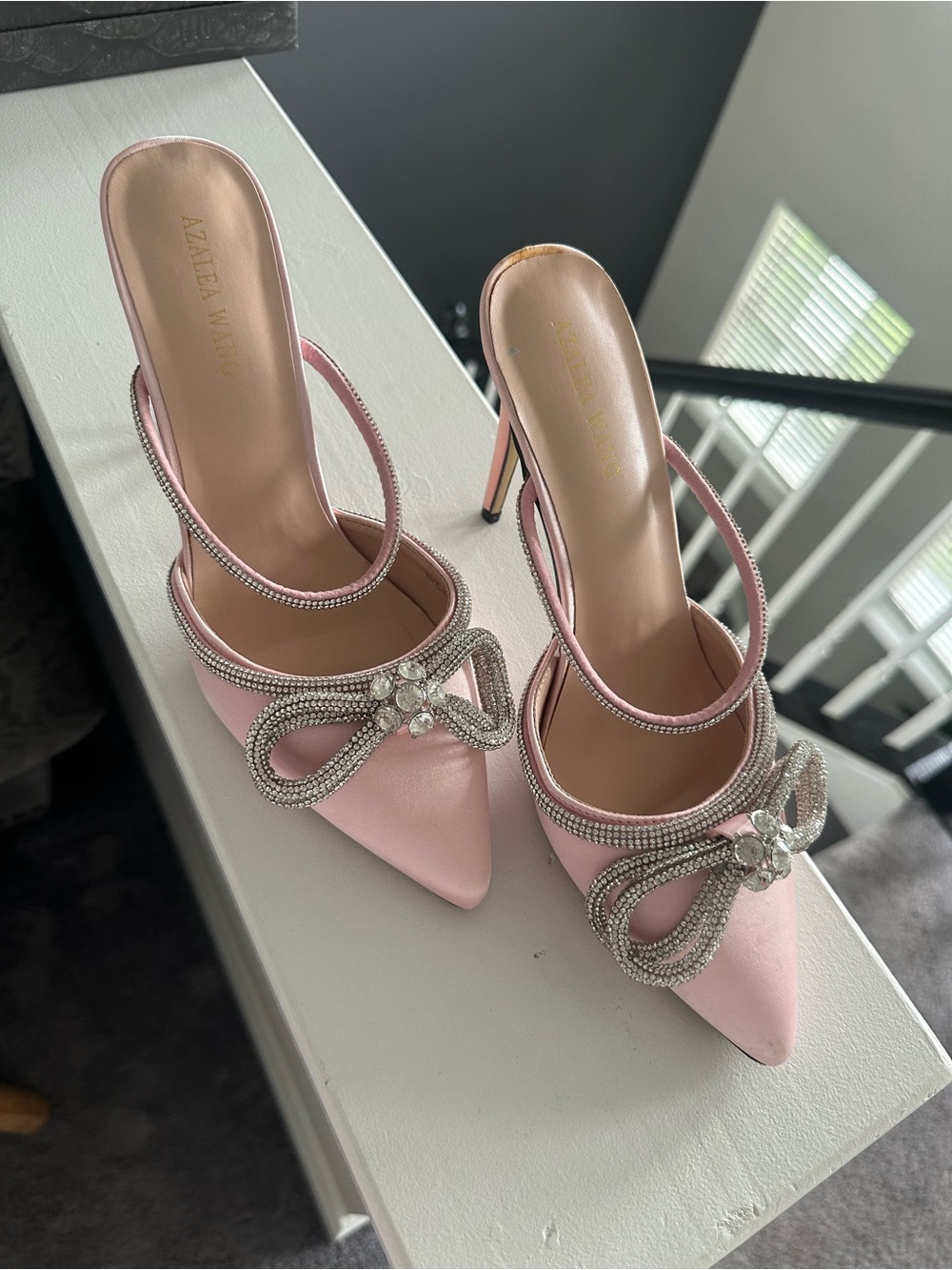 Pink Crystal-Embellished Pointed Toe Stiletto Mules - Picture 2 of 7